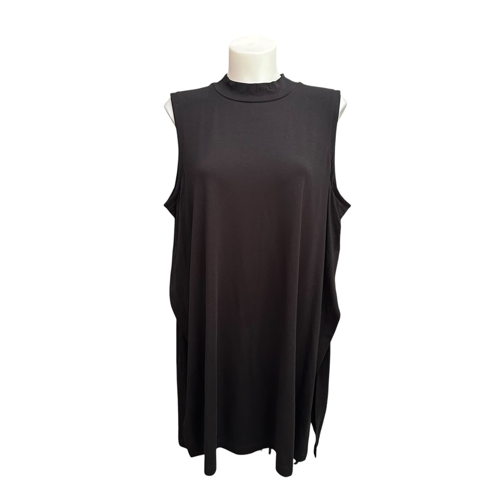 Eileen Fisher Black Mock Neck Tunic  faux Wrap Stretch Jersey Knit sz 1X NEW‎